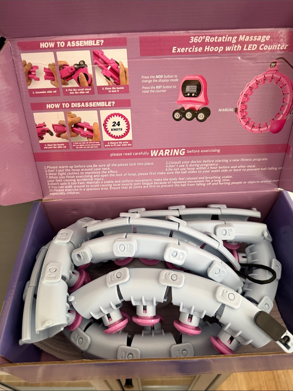 360° Rotating Massage Exercise Hoop - White & Pink